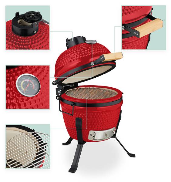 Kamado Grill aus Keramik Schwarz - Rot
