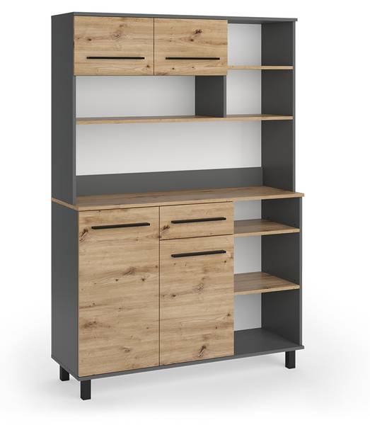 Buffet de cuisine Pure 59911 Anthracite - Imitation chêne noueux - Largeur : 121 cm