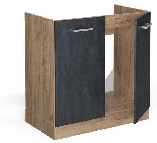 Meuble bas sous-évier R-Line 47521 Imitation béton - Gris foncé - Imitation chêne