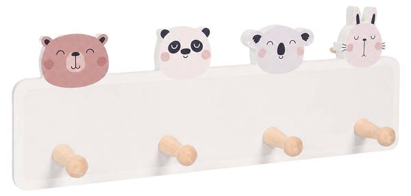 Kindergarderobe 4 Haken 15 x 38 cm Braun - Grau - Hellrosa