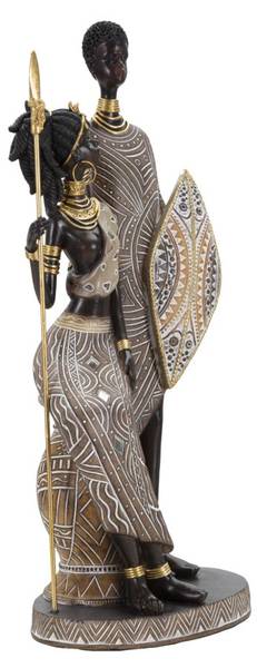 Skulptur Masai Tribal Famiglia Braun - Harz - 12 x 38 x 16 cm