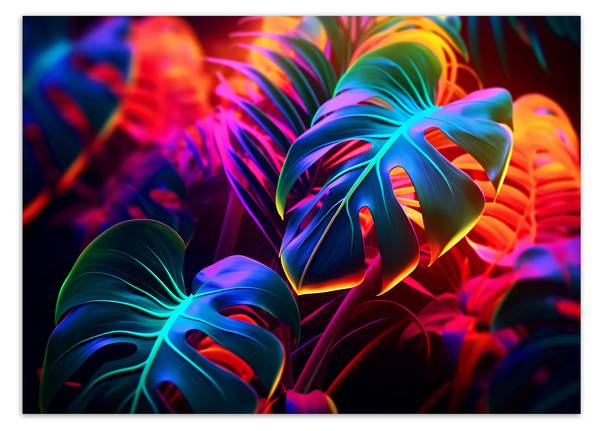 Fototapete Monstera Blätter Neonfarben 250 x 175 cm