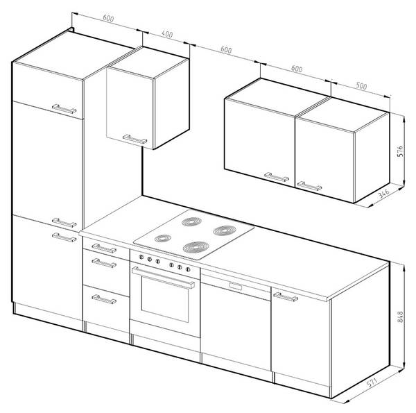 Complete keukeneenheid Optima 55574 bruin - grijs - plaatmateriaal op houtbasis - 270 x 82 x 58 cm