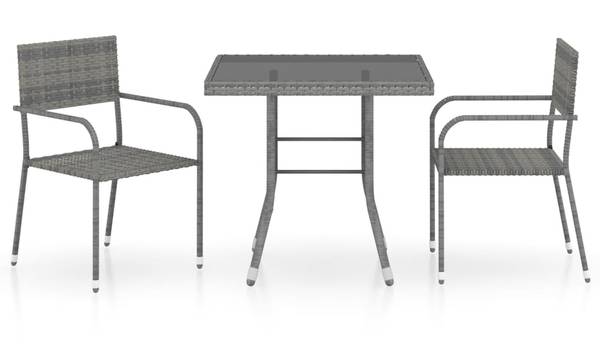 Salle à manger 3009977-1 (lot de 3) Gris - Acier - Verre clair - Polyéthylène - 80 x 74 x 80 cm