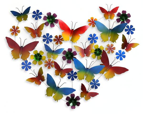 Déco murale Coeur de papillons Fer - 66 x 81 x 7 cm