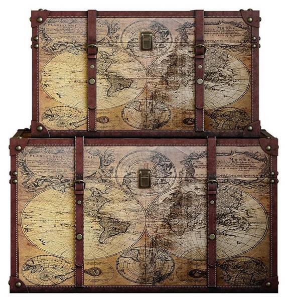 Truhe und Kiste AVENTURA 2er-Set Braun - Textil - Holz teilmassiv - 59 x 40 x 36 cm