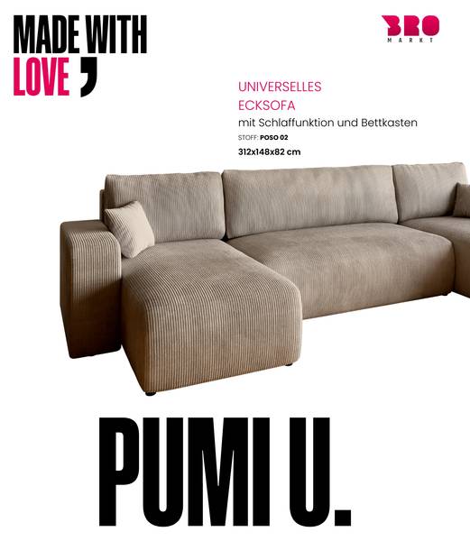 Wohnlandschaft mit Schlaffunktion PUMI Beige