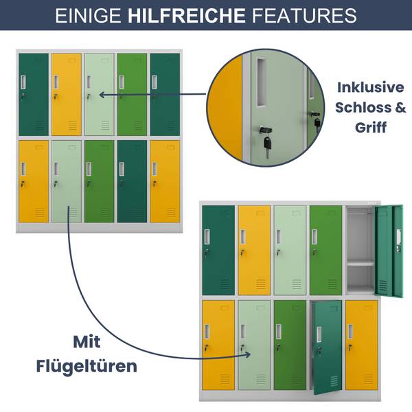 Umkleideschrank TOKIO 10 Abteile Multicolor - Gelbgrün
