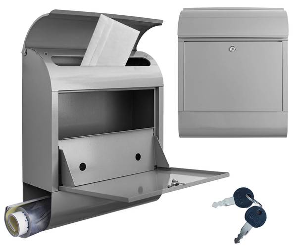 Briefkasten silber grau mit Zeitungsfach Grau - Stahl - 38 x 46 x 13 cm