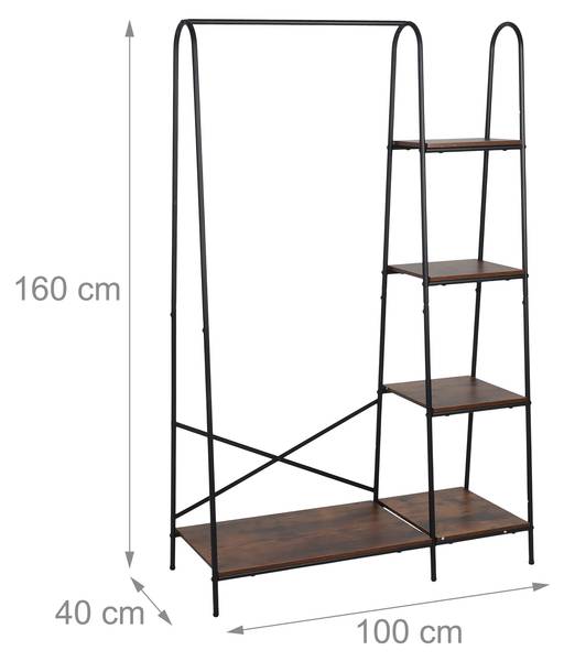 Kleiderständer mit 5 Ablagen Schwarz - Braun - Eisen - 100 x 160 x 40 cm