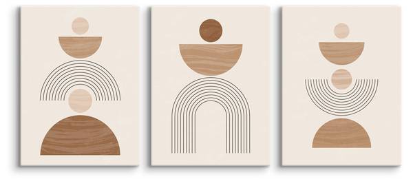 Leinwandbilder BOHO Abstraktion 3-er Set Beige - Braun - Weiß - Leinen - 90 x 40 x 40 cm