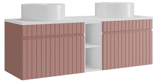 Doppelwaschtisch SATARA Pink - Weiß - Holz teilmassiv - 140 x 46 x 46 cm