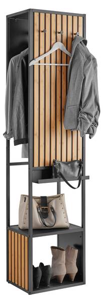 Garderobe PANELO Beige - Schwarz - Holzwerkstoff - Metall - 44 x 186 x 34 cm