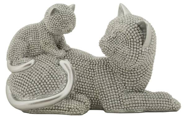 Skulptur Katzen 2 Silber - Kunstharz - Harz - 19 x 13 x 9 cm
