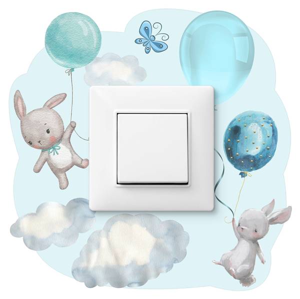 Lichtschalter-Sticker Kaninchen Blau - Grau - Weiß - PVC - 20 x 20 x 20 cm