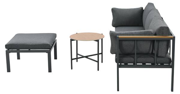 Gartenmöbel-Set WoodyMeta 3-teilig Grau - Glas - Metall - Kunststoff - 183 x 63 x 121 cm