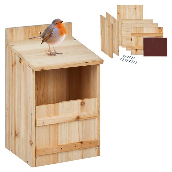 Nestkast roodborstje bouwpakket bruin - plaatmateriaal op houtbasis - 22 x 36 x 21 cm