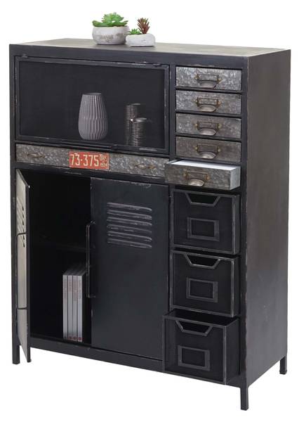 Apothekerkommode F32 Schwarz - Metall - 89 x 115 x 35 cm