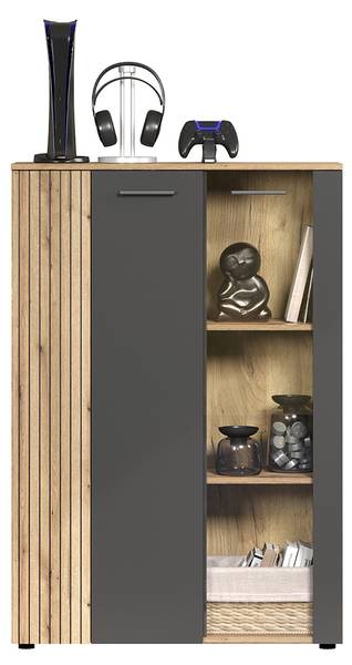 Vitrinenschrank Esteban Grau - Holz teilmassiv - 90 x 132 x 34 cm