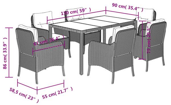 Garten Essgruppe 3033371-3 (7-teilig) Grau - Tiefe: 150 cm