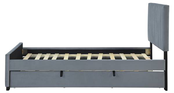 Lit rembourré TIAEMUD Ⅰ Gris - Velours - 100 x 107 x 203 cm