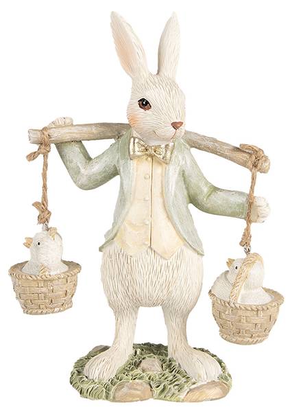 Beeld Konijn DekoEaster-Rylan wit - kunststof - 7 x 17 x 12 cm