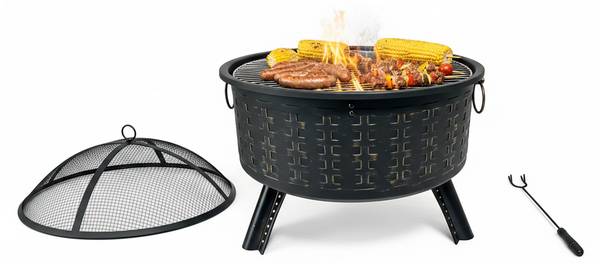 Feuerschale mit Grillrost Schwarz - Stahl - 66 x 62 x 66 cm