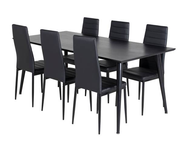 Eetkamerset Dipp 51 (7-delig) zwart - massief hout - 90 x 75 x 180 cm