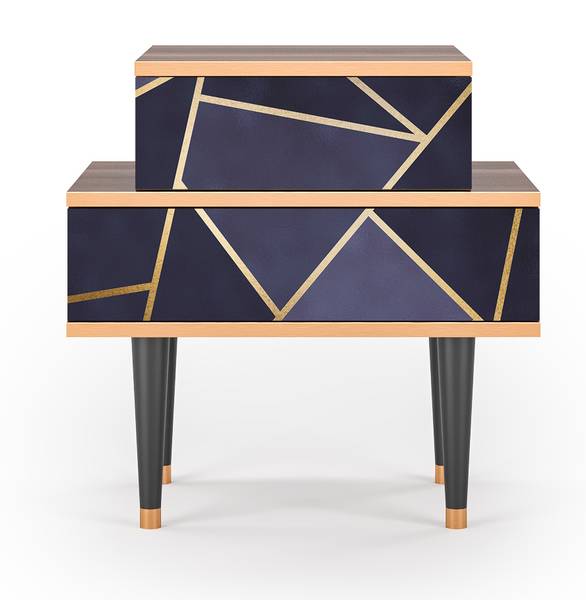 Nachttisch NS1 Walnuss Blau - Holzwerkstoff - 58 x 58 x 41 cm