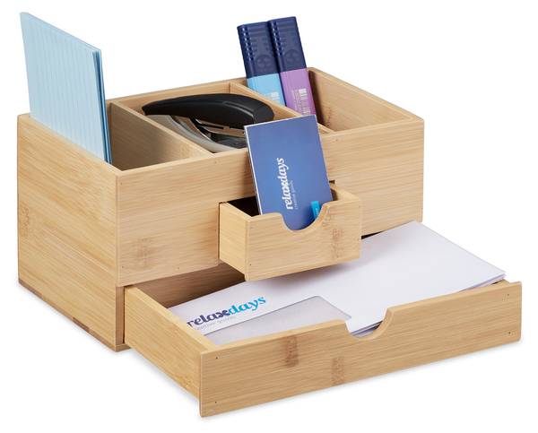 Organiseur de bureau avec tiroirs Marron - Bambou - Bois manufacturé - 24 x 12 x 15 cm