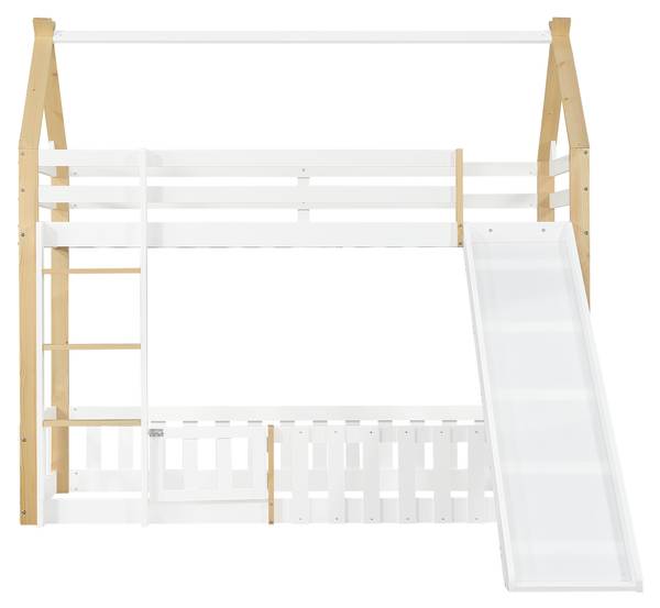 Kinderbett Uranus Ⅵ Braun - Weiß - Holzwerkstoff - Massivholz - 231 x 187 x 207 cm