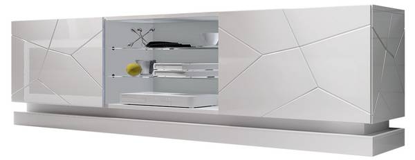 TV-Lowboard Qiu 200 Hochglanz Cremeweiß - Weiß