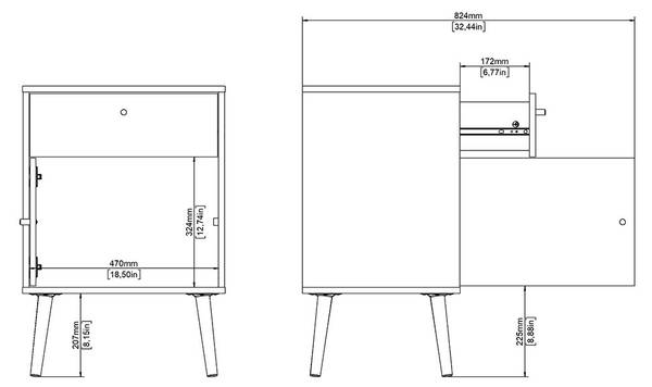 Nachttisch Bodo Weiß - Holz teilmassiv - 51 x 73 x 40 cm