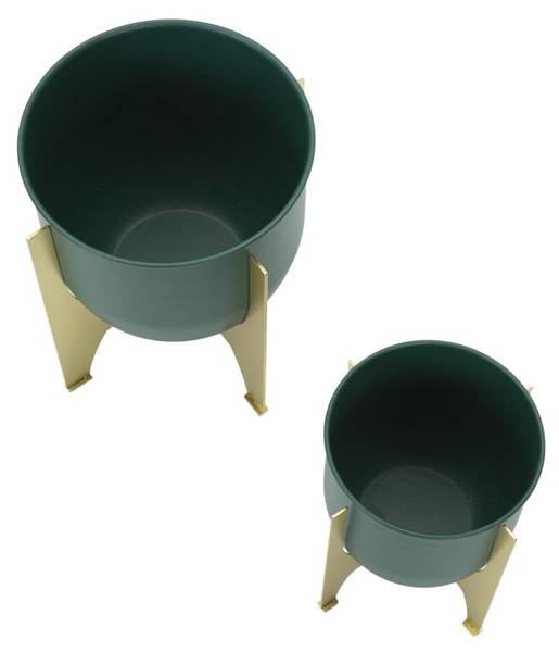 Set de 2 cache-pots en métal coloré Gren Vert - Métal - 25 x 26 x 25 cm