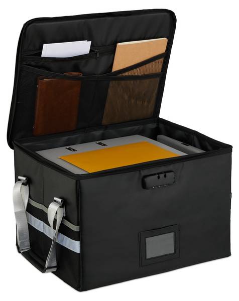 Porte-documents ignifuge & étanche Noir - Argenté - Polyester - 40 x 27 x 33 cm