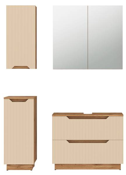 Badmöbel-Set Lotta 59515, 4er Set Beige - Kaschmir - Eiche Dakota Dekor