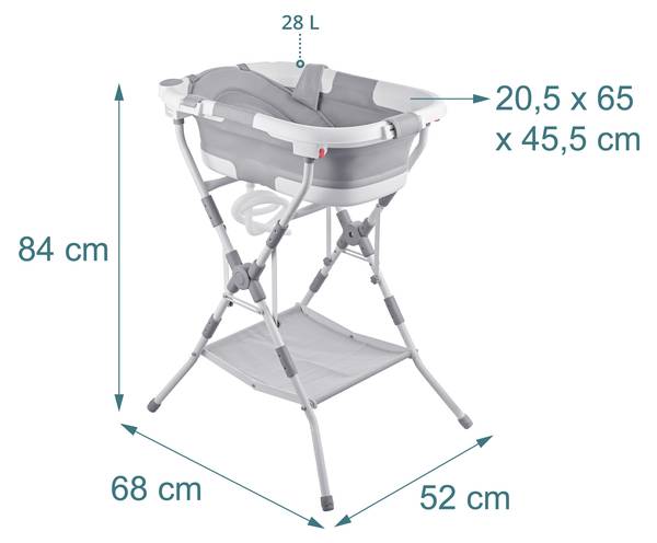 Faltbare Babybadewanne mit Gestell Grau - Weiß - Eisen - 68 x 84 x 52 cm