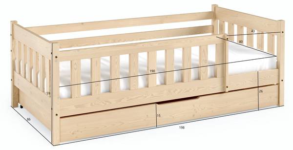 Kinderbett ELSA Kiefer Dekor - Tiefe: 198 cm