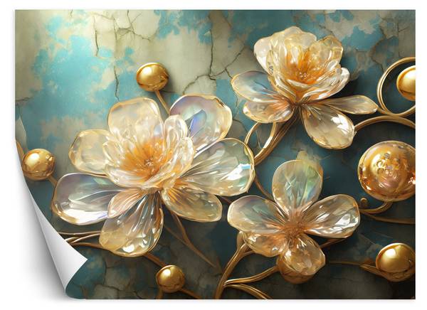 Fotobehang glazen abstracte bloemen 200 x 140 cm
