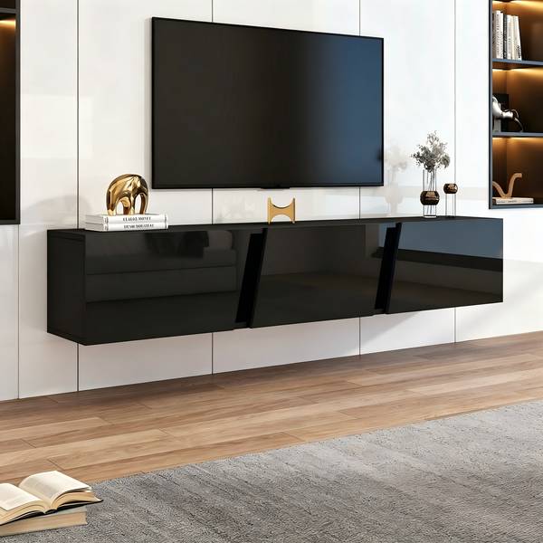 TV-meubel Ourea Ⅵ zwart - plaatmateriaal op houtbasis - 35 x 30 x 180 cm