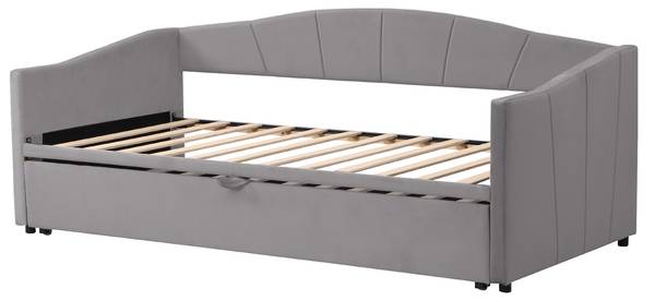 Tagesbett Ausziehbett Leto Ⅰ Grau - Polyester - Samt - Kiefer - Stahl - 188 x 74 x 212 cm