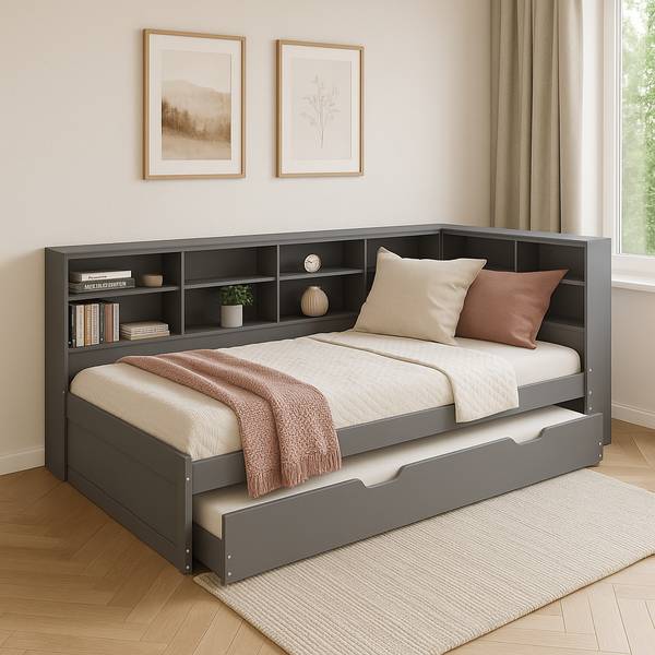 Bett Gircaet Grau - Holzwerkstoff - Textil - 116 x 93 x 223 cm