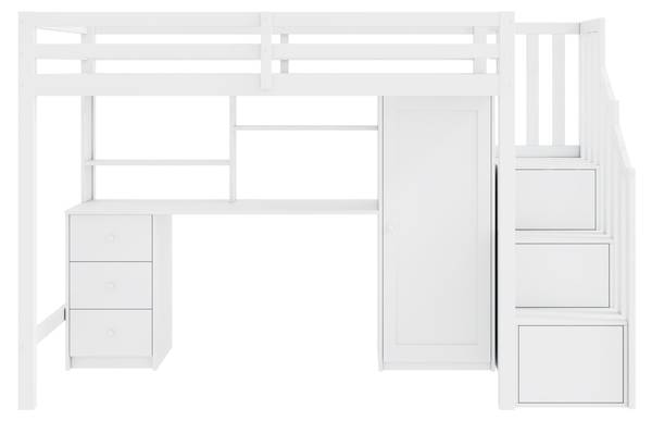 Hochbett AtticWoody Ⅰ Weiß - Massivholz - 94 x 165 x 251 cm