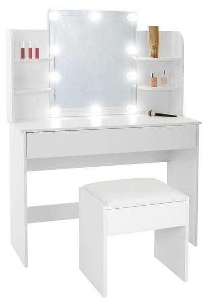 Schminktisch mit Hocker YORK Weiß - Holzwerkstoff - 40 x 140 x 108 cm