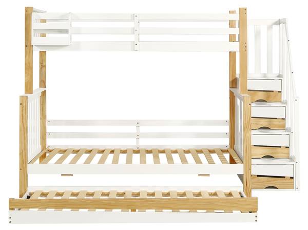 Etagenbett Elias I Weiß - Holzwerkstoff - Massivholz - 95 x 165 x 254 cm