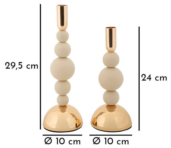 Kerzenhalter Bolly C 2Er Set Beige - Metall - 10 x 30 x 10 cm