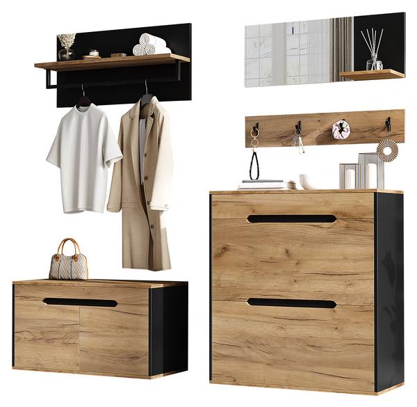 Garderoben-Set Eos Ⅱ（5-tlg） Schwarz - Braun - Holzwerkstoff