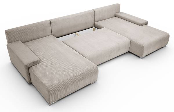 Ecksofa LAVIO U mit Schlaffunktion Beige - Polyester - 348 x 93 x 188 cm