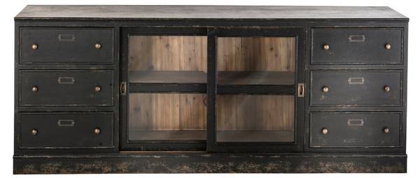 Sideboard AMSTERDAM Schwarz - Massivholz - 200 x 80 x 50 cm