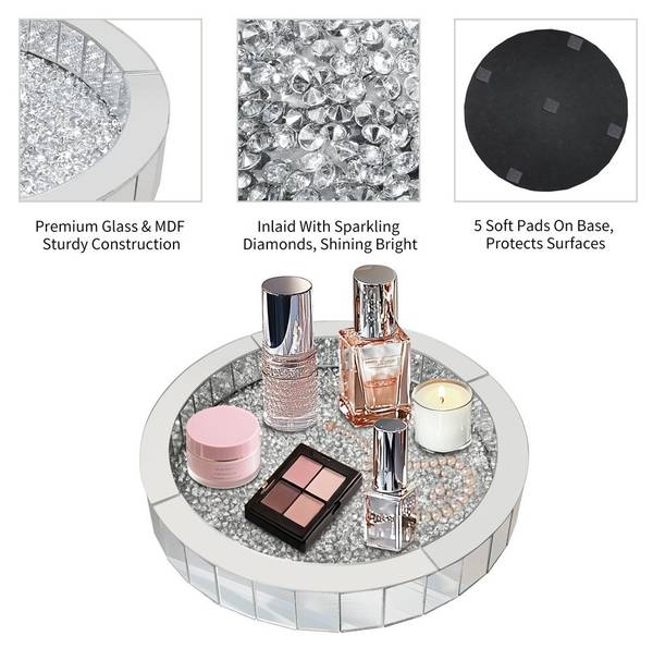 Plateau JJ-ZZ1868 Argenté - Bois manufacturé - Verre - 30 x 5 x 30 cm